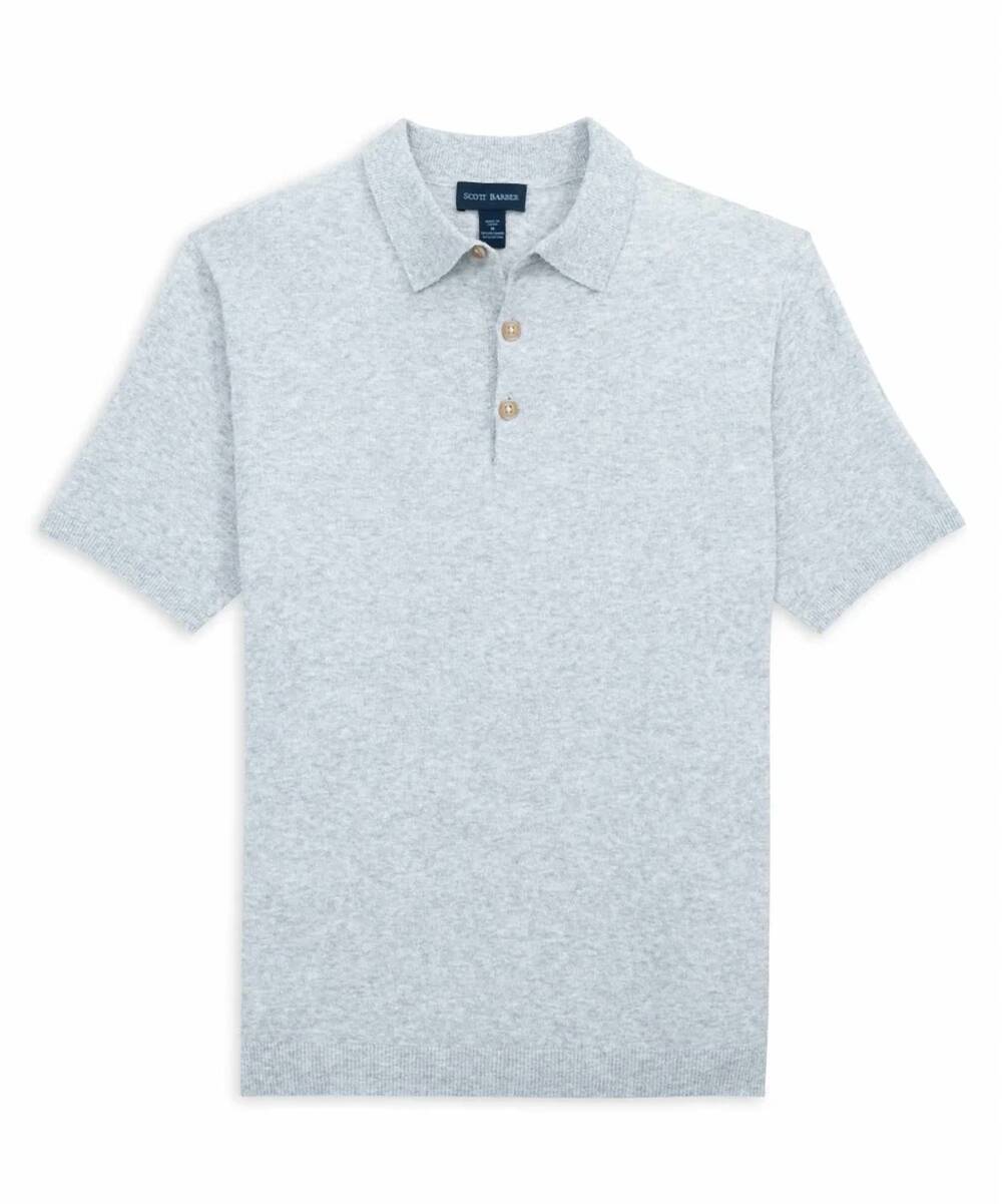 NEW SCOTT BARBER men's boucle solid polo shirt in silver